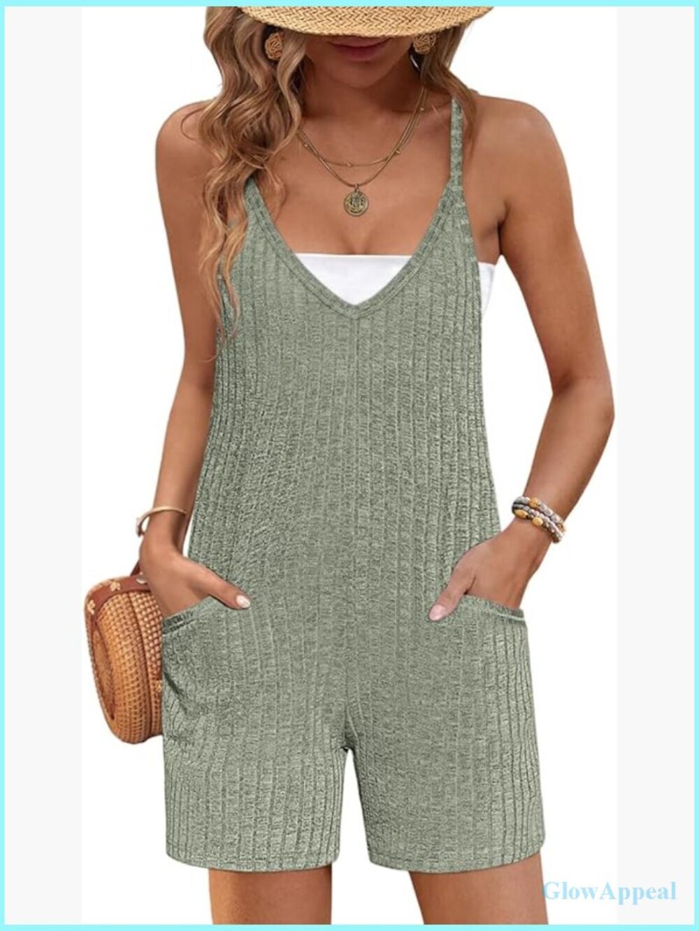 Sleeveless V-Neck Romper with Pockets Maternity Jumpsuit Summer Shorts